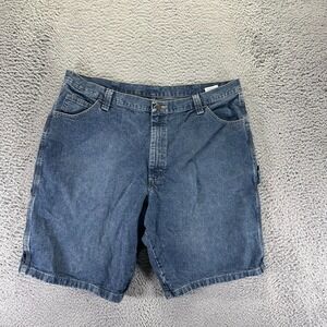 Wrangler Shorts Men's 40 Blue Cotton Denim Carpenter Workwear Faded Utility